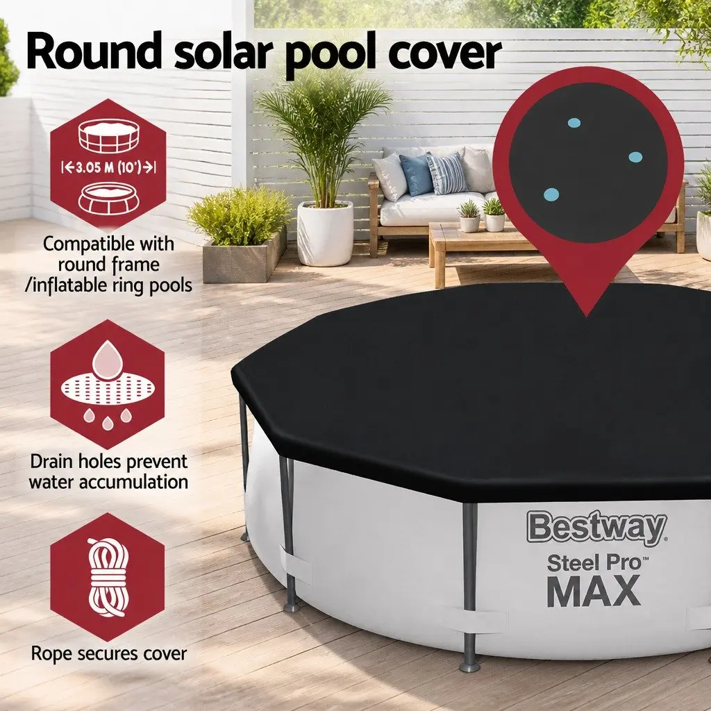 Pool Cover Round 3.05m Above Ground Swimming Pool PVC Blanket Drain Holes
