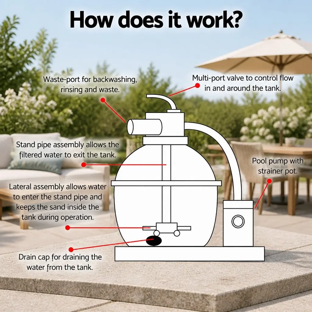 Sand Filter Pump 1500GPH Corrosion-Resistant 5678L/H Above Ground Swimming Pool Filtration