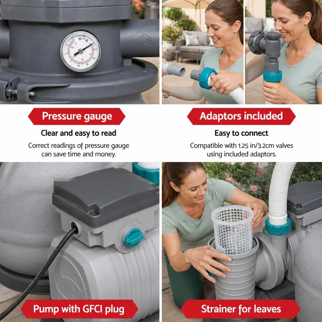 Sand Filter Pump 1500GPH Corrosion-Resistant 5678L/H Above Ground Swimming Pool Filtration