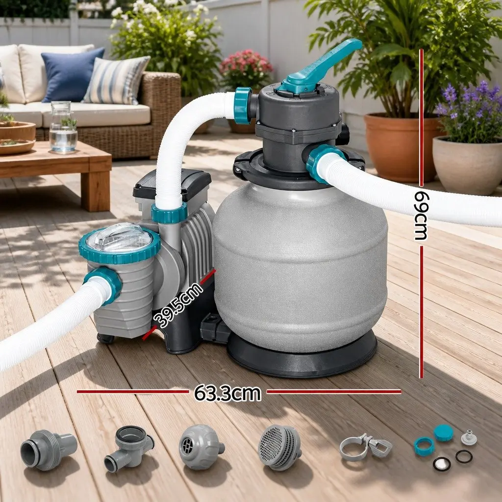 Sand Filter Pump Corrosion-Proof Above Ground Pool 2200GPH 63.3x69x43.8cm with 6-Position Control Valve and Easy Maintenance Assembly