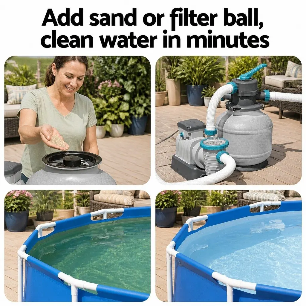 Sand Filter Pump Corrosion-Proof Above Ground Pool 2200GPH 63.3x69x43.8cm with 6-Position Control Valve and Easy Maintenance Assembly