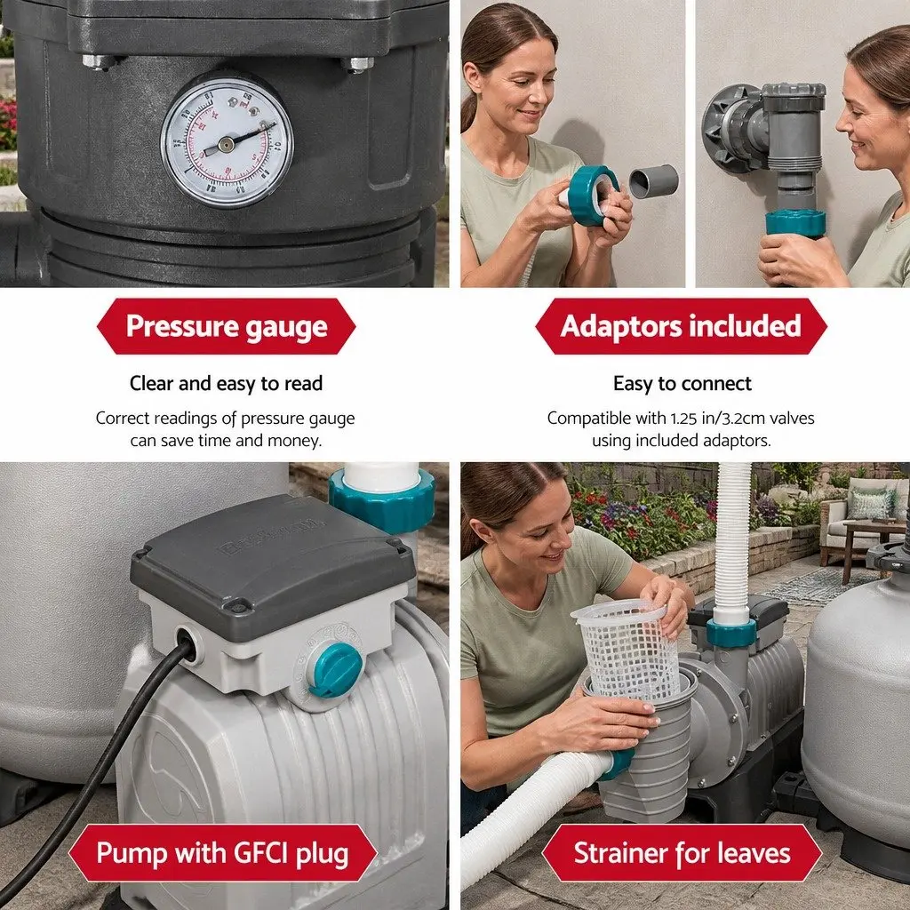 Sand Filter Pool Pump 11355L/H Above Ground Swimming Pools Corrosion-Proof 220-240V 280W