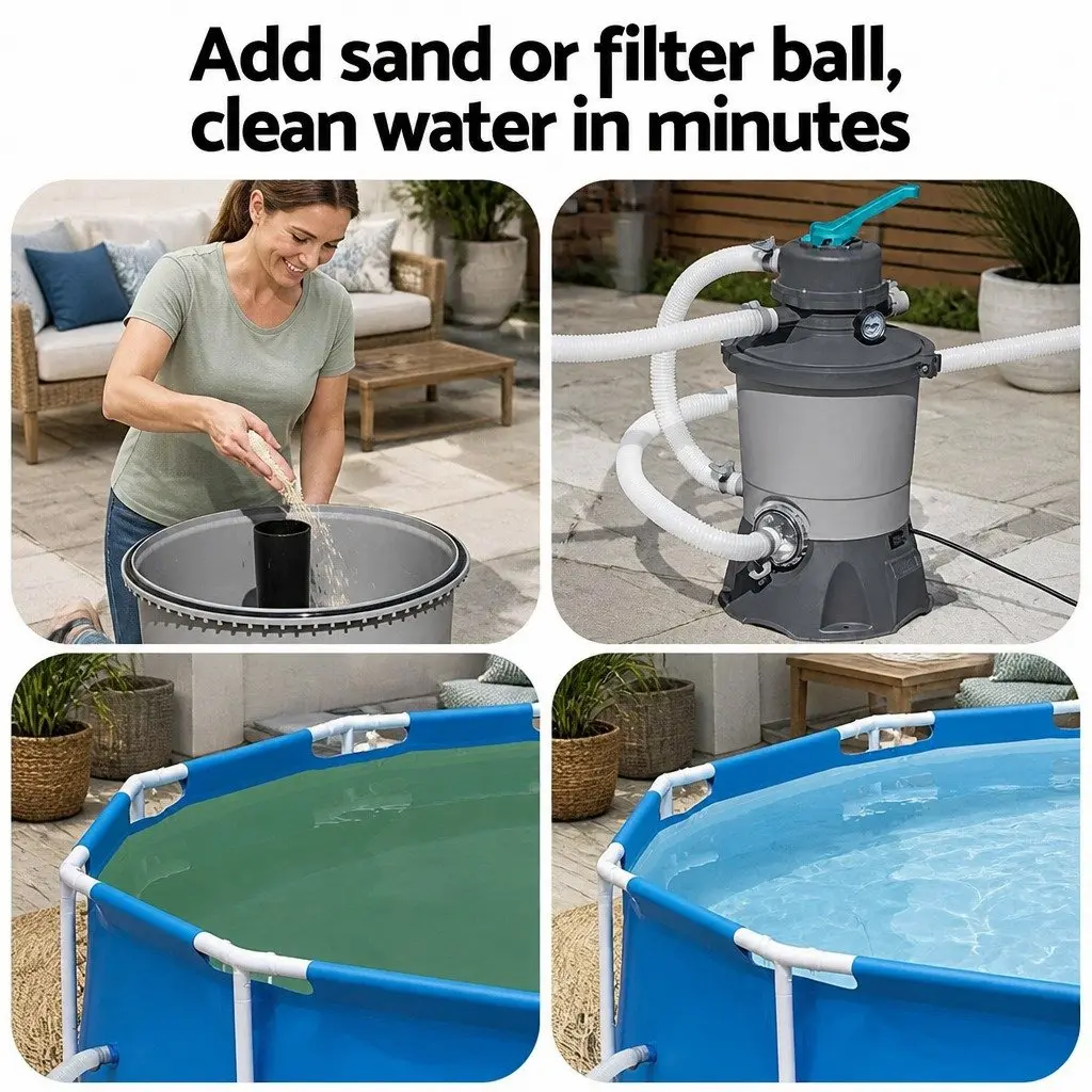 Sand Filter Pump System 800GPH Corrosion Resistant 3028L/H Above Ground Pools Easy Assembly