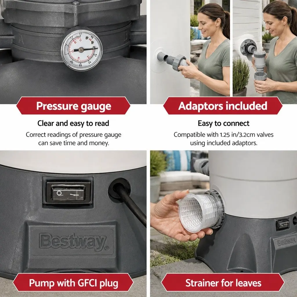 Sand Filter Pump System 800GPH Corrosion Resistant 3028L/H Above Ground Pools Easy Assembly