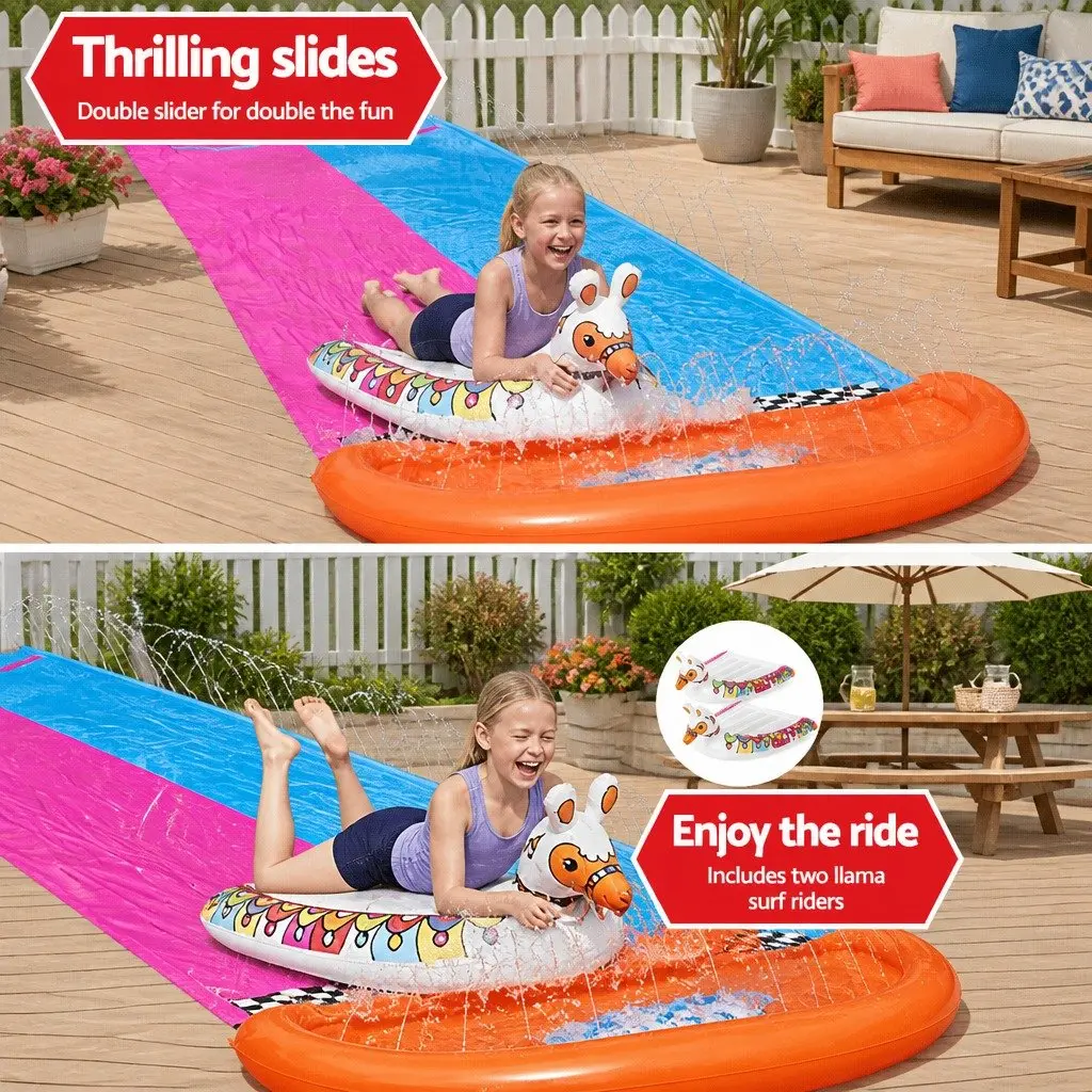 Inflatable Water Slide Double Lane Backyard Splash Pad 16ft Orange