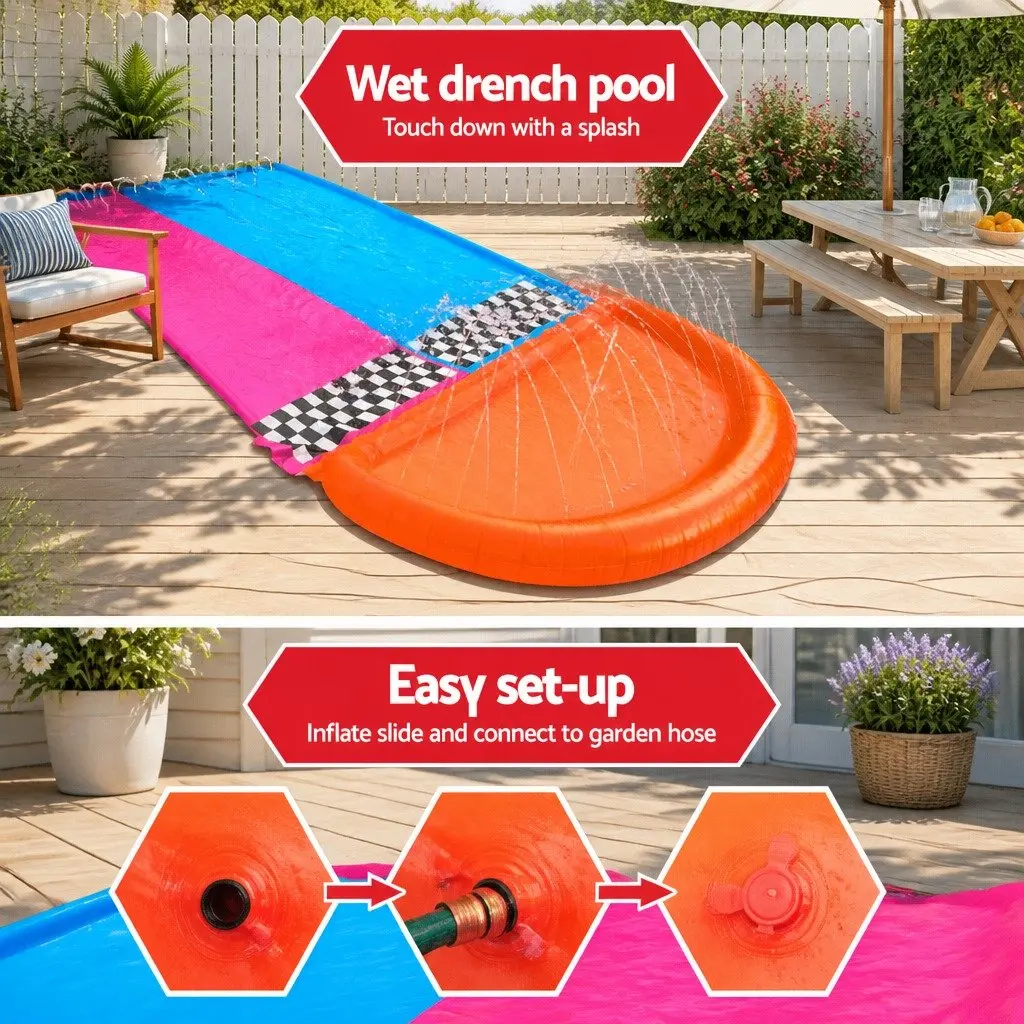 Inflatable Water Slide Double Lane Backyard Splash Pad 16ft Orange