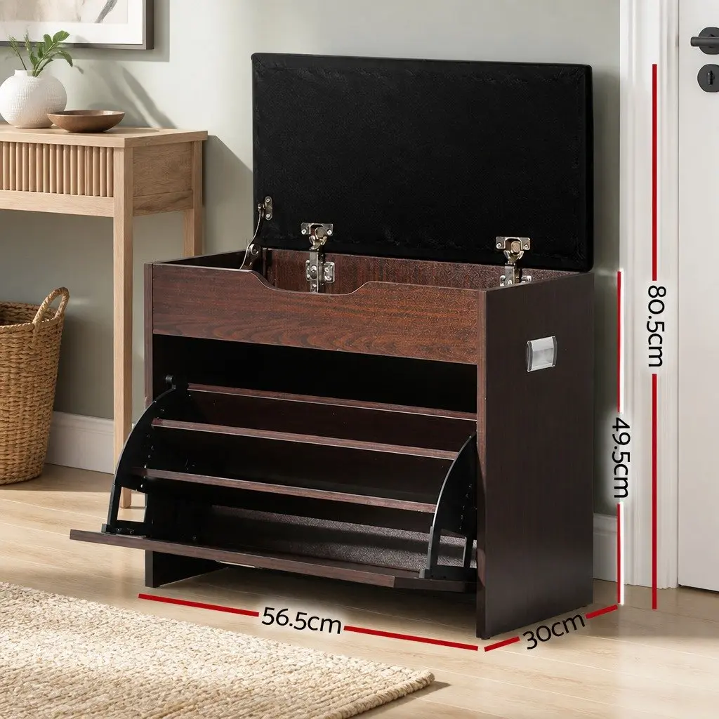 Shoe Rack Cabinet Bench 3-Tier Storage Walnut 57cm x 30cm x 53cm