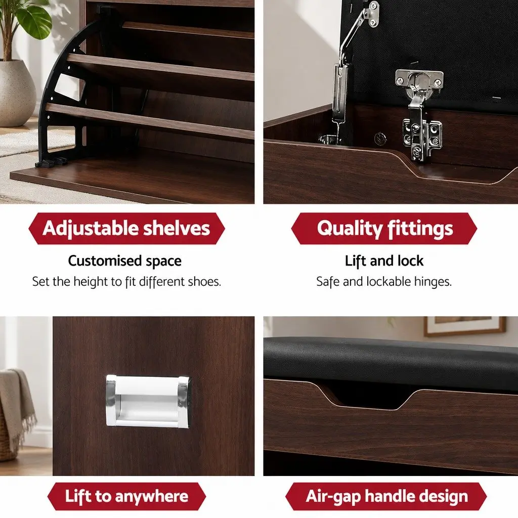 Shoe Rack Cabinet Bench 3-Tier Storage Walnut 57cm x 30cm x 53cm