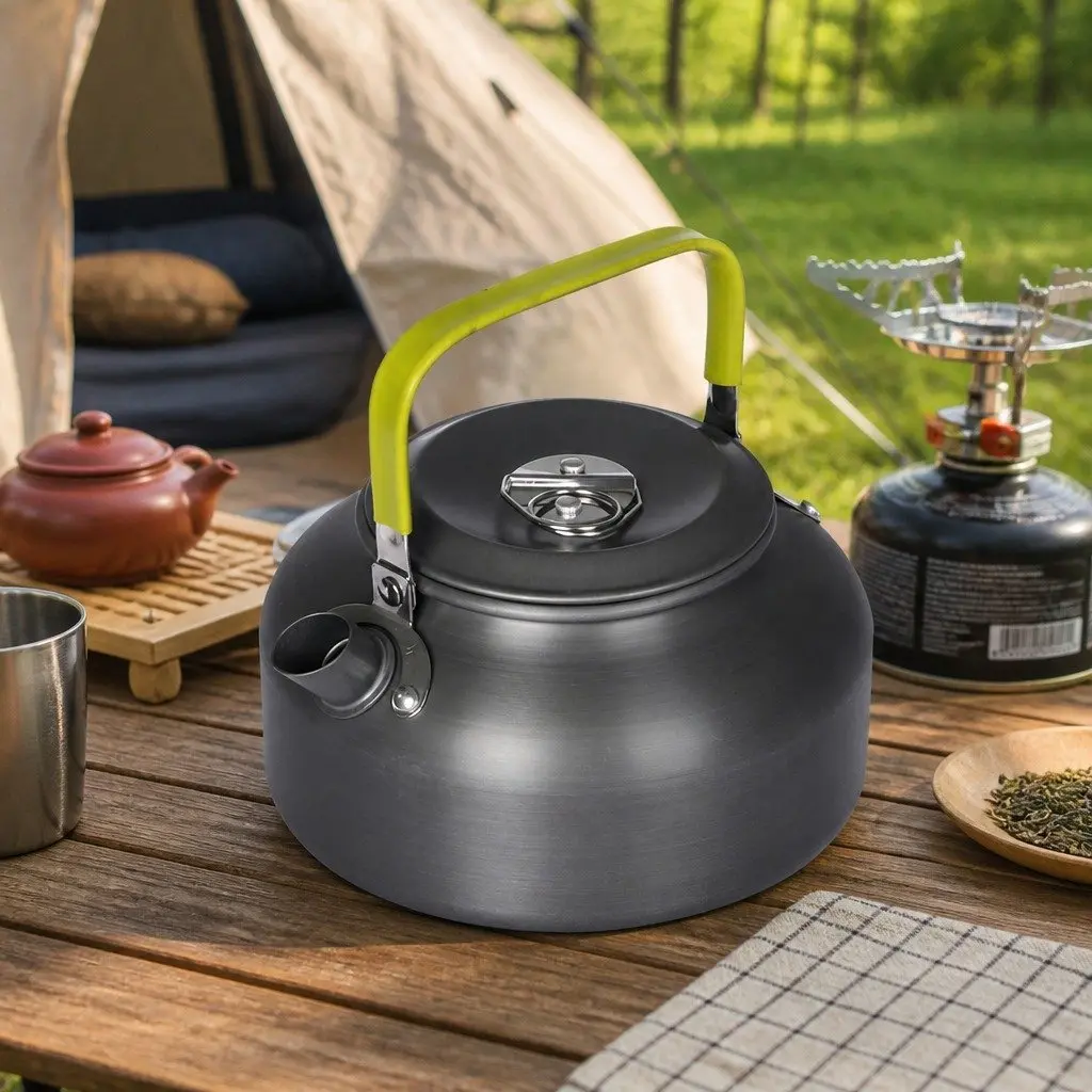 16 Piece Camping Cookware Set Aluminium Non-Stick Portable Outdoor Cooking Pots Pans Kettle Silver and Black