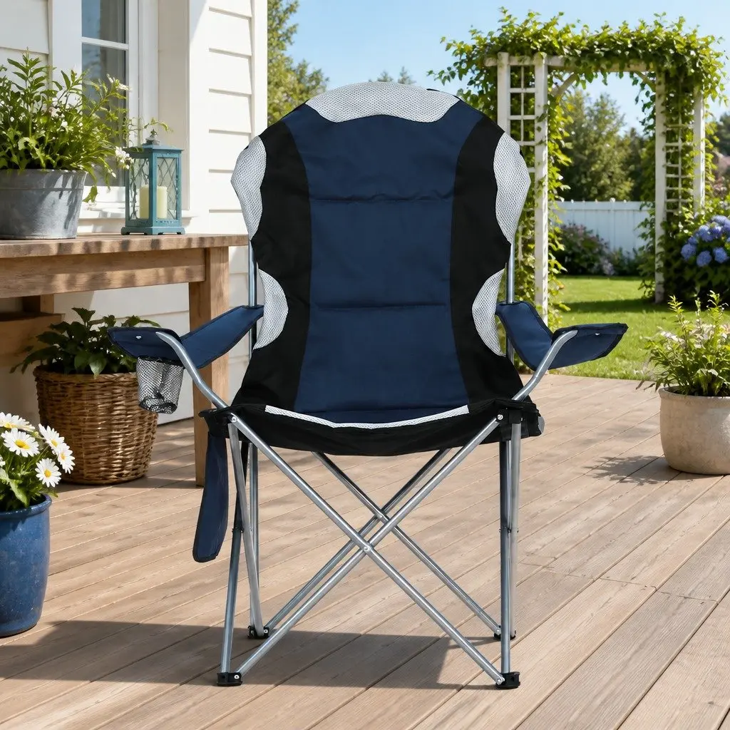 Camping Folding Chair Steel 85x60x106cm Navy 2pcs