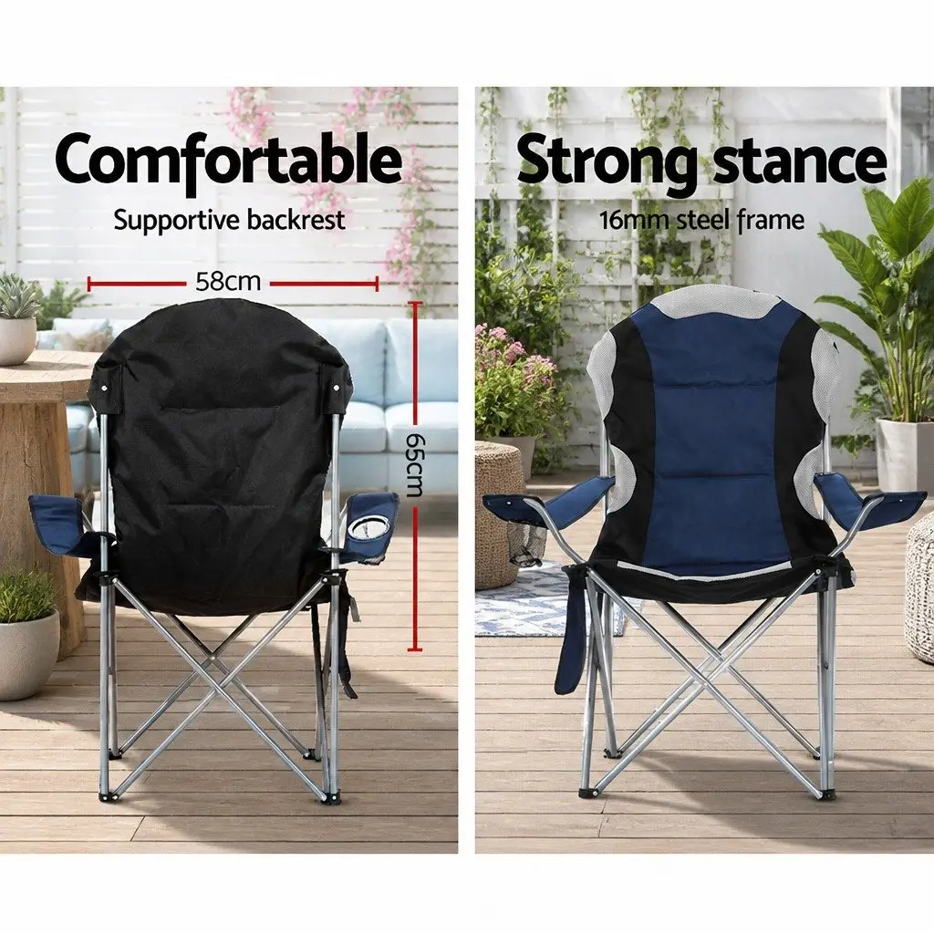 Camping Folding Chair Steel 85x60x106cm Navy 2pcs