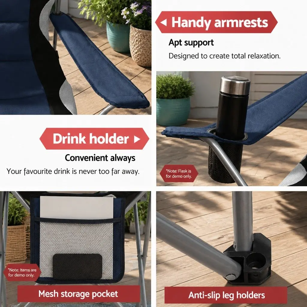 Camping Folding Chair Steel 85x60x106cm Navy 2pcs