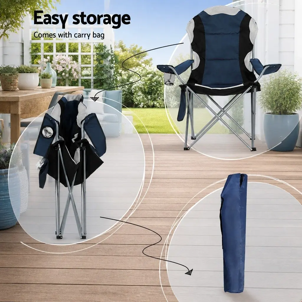 Camping Folding Chair Steel 85x60x106cm Navy 2pcs