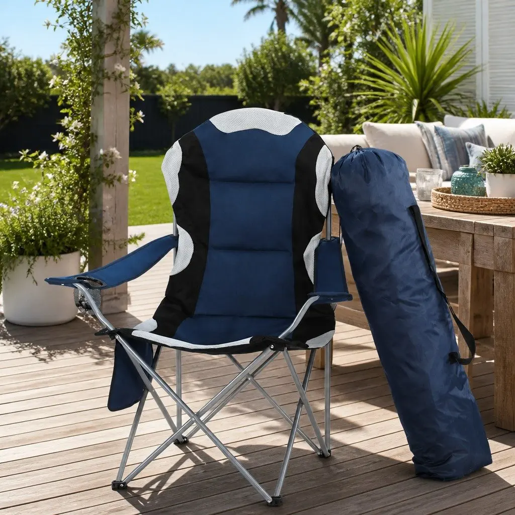 Camping Folding Chair Steel 85x60x106cm Navy 2pcs