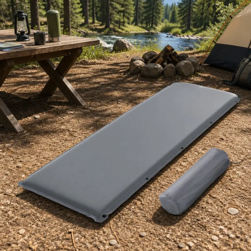 Self Inflating Camping Mattress Taffeta Polyester 189 x 66 x 6cm Grey Portable