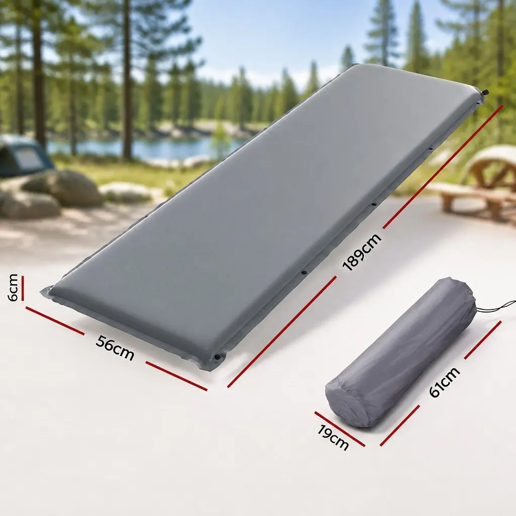 Self Inflating Camping Mattress Taffeta Polyester 189 x 66 x 6cm Grey Portable