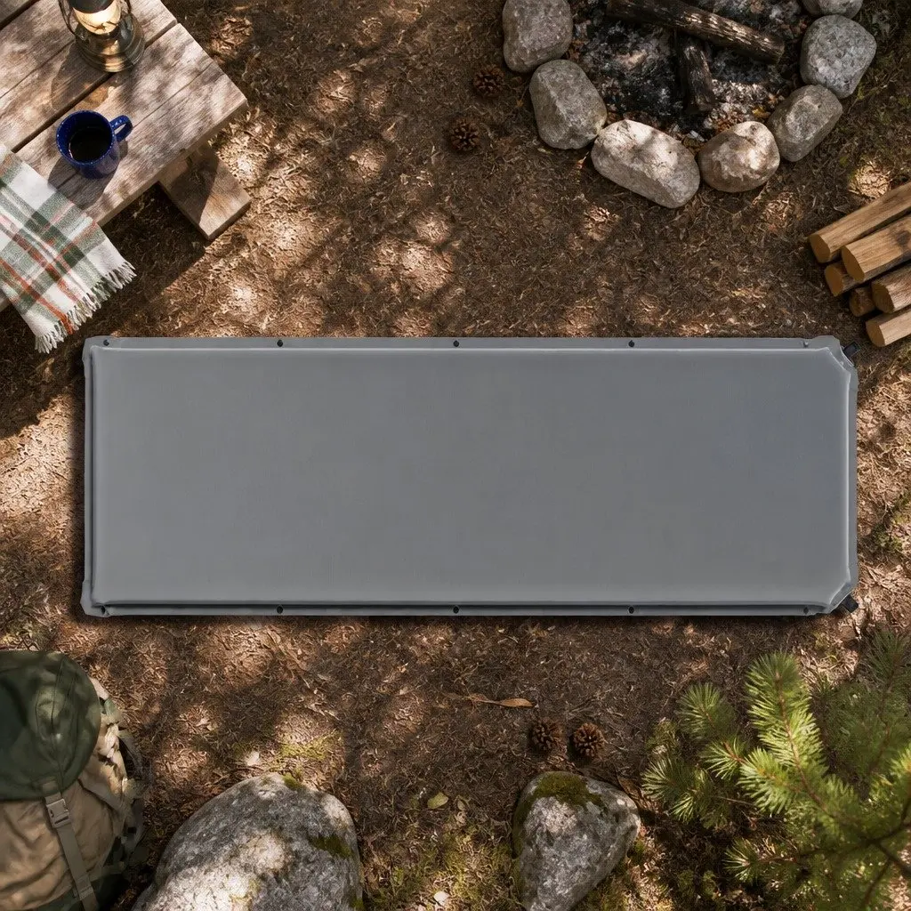 Self Inflating Camping Mattress Taffeta Polyester 189 x 66 x 6cm Grey Portable