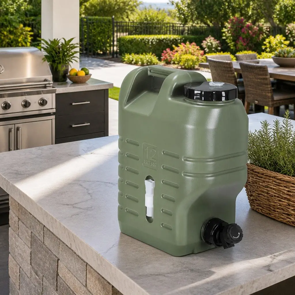 12L Water Container Jerry Can Bucket Camping Hiking Outdoor Storage Tank Green