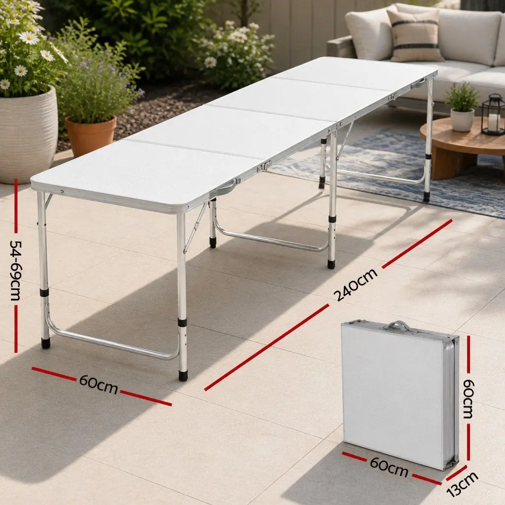 Folding Aluminium Table 240CM Portable Outdoor Picnic Camping Desk Silver