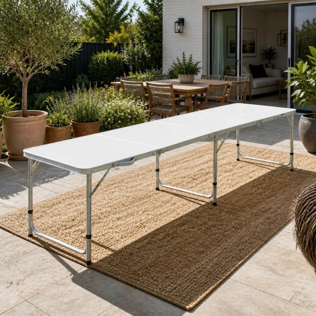 Folding Aluminium Table 240CM Portable Outdoor Picnic Camping Desk Silver