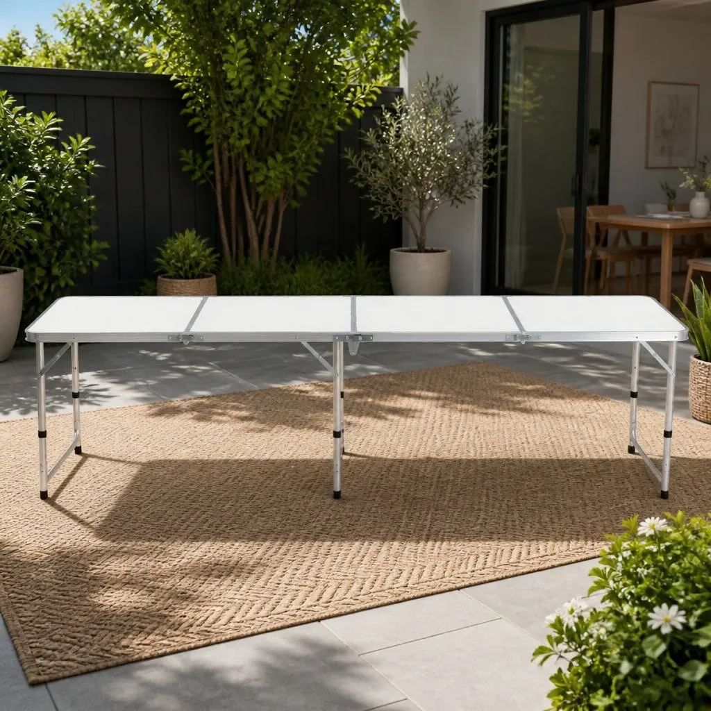 Folding Aluminium Table 240CM Portable Outdoor Picnic Camping Desk Silver