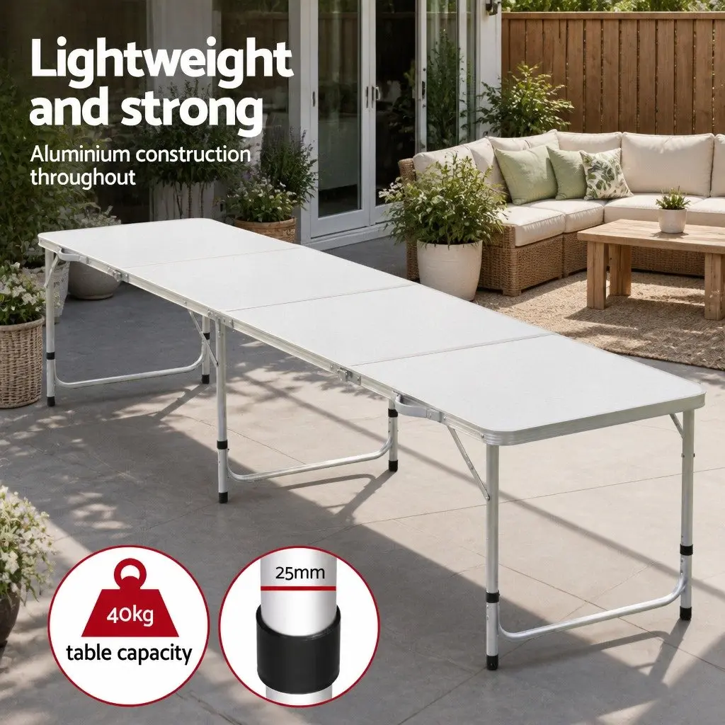 Folding Aluminium Table 240CM Portable Outdoor Picnic Camping Desk Silver