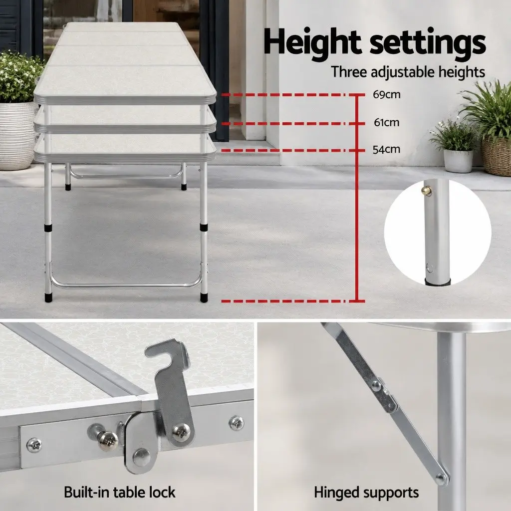 Folding Aluminium Table 240CM Portable Outdoor Picnic Camping Desk Silver