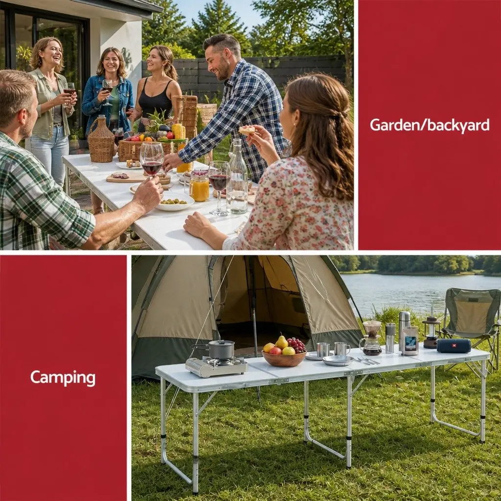 Folding Aluminium Table 240CM Portable Outdoor Picnic Camping Desk Silver