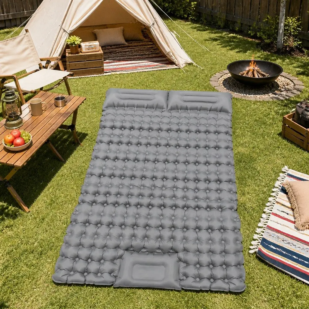 Self Inflating Air Bed Double 9cm Thickness Camping Mattress Green Blue Portable Mat