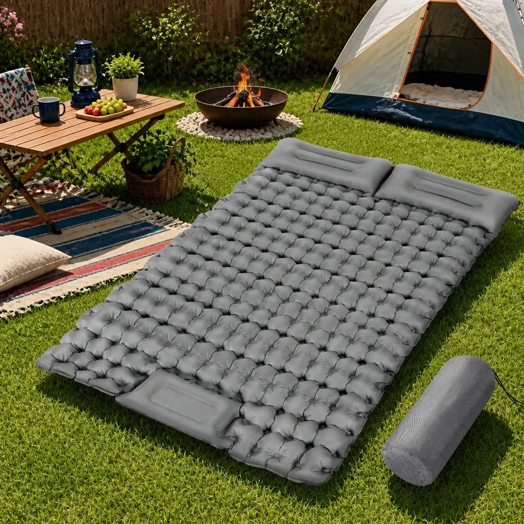 Self Inflating Air Bed Double 9cm Thickness Camping Mattress Green Blue Portable Mat
