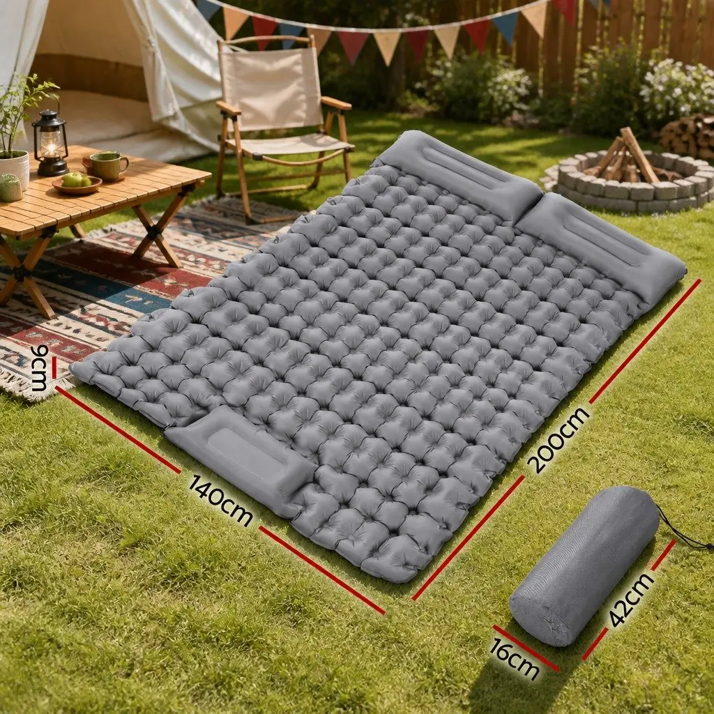Self Inflating Air Bed Double 9cm Thickness Camping Mattress Green Blue Portable Mat