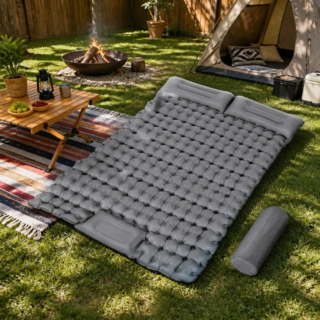 Self Inflating Air Bed Double 9cm Thickness Camping Mattress Green Blue Portable Mat
