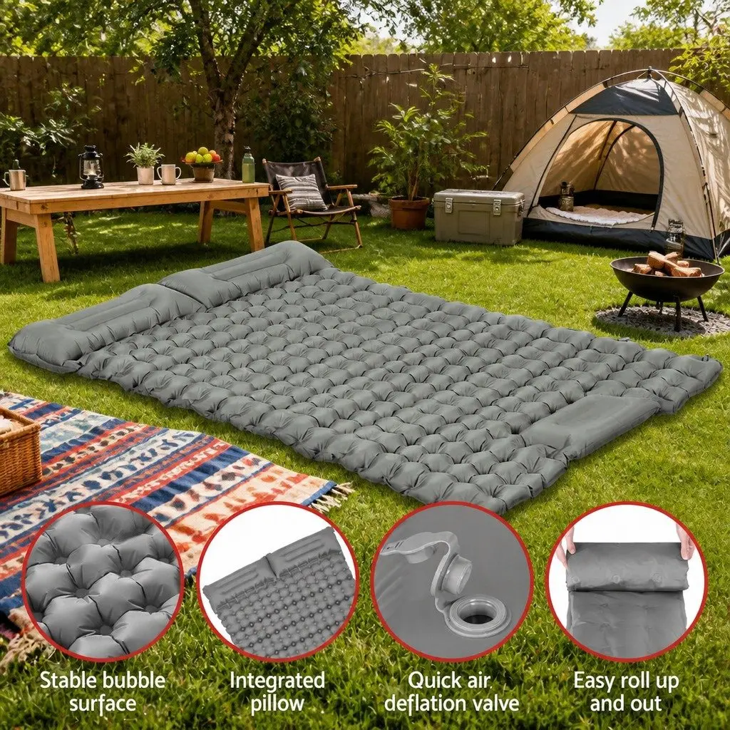 Self Inflating Air Bed Double 9cm Thickness Camping Mattress Green Blue Portable Mat