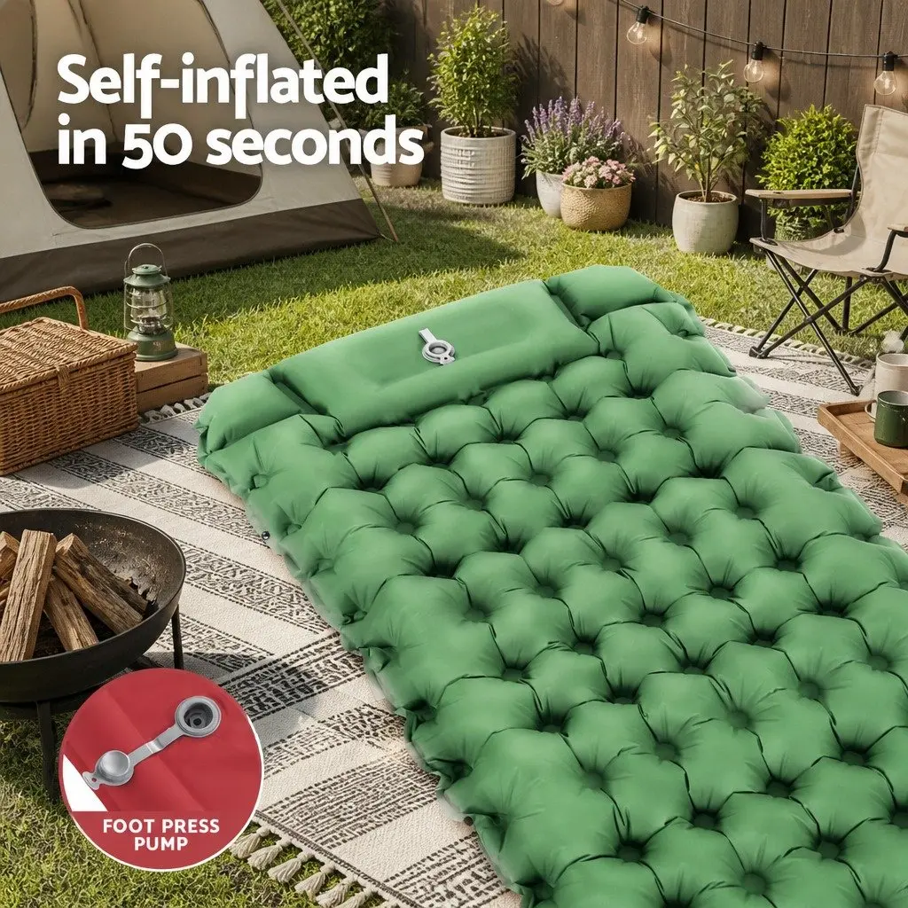 Self Inflating Sleeping Mat Single Air Bed 9cm Camping Pad with Pillow Carry Bag