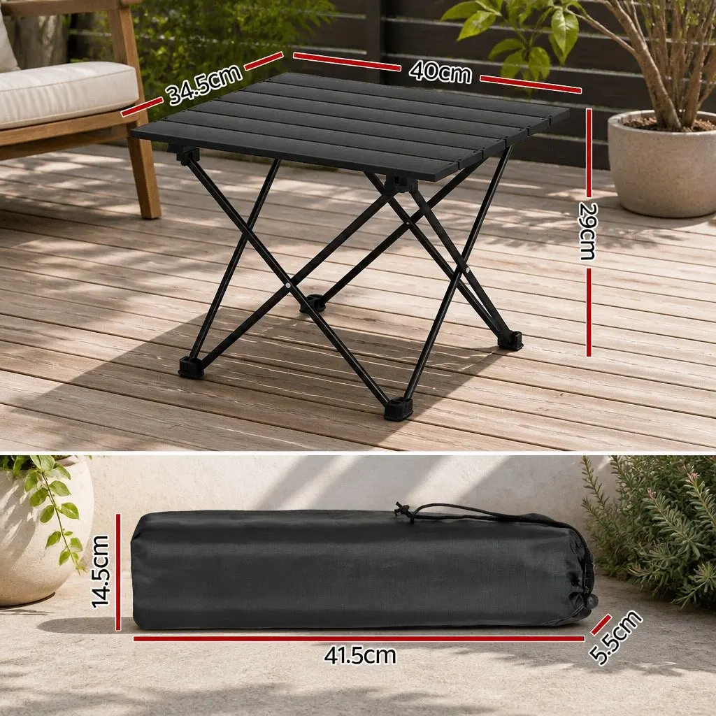 Folding Camping Table Aluminium 40CM Black Roll Up Portable Outdoor Picnic BBQ