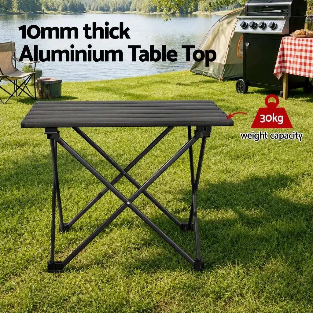 Folding Camping Table Aluminium 40CM Black Roll Up Portable Outdoor Picnic BBQ