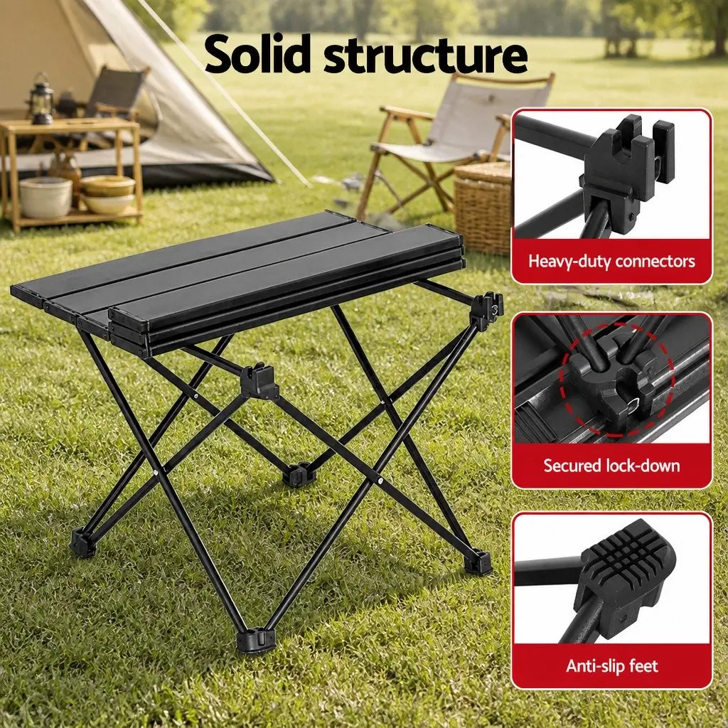 Folding Camping Table Aluminium 40CM Black Roll Up Portable Outdoor Picnic BBQ