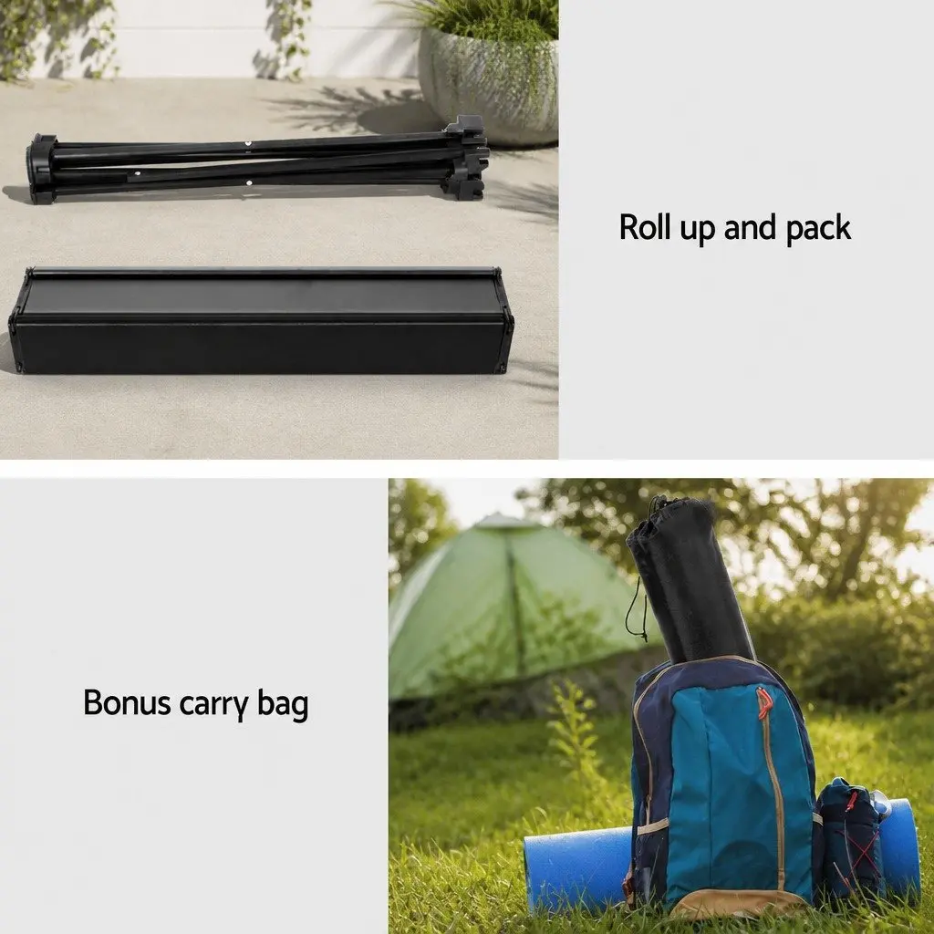 Folding Camping Table Aluminium 40CM Black Roll Up Portable Outdoor Picnic BBQ
