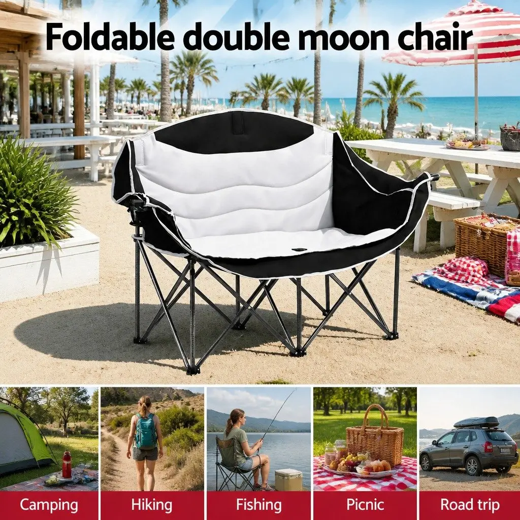 Double Folding Moon Chair Portable Camping Seat Two Person Outdoor Relaxation