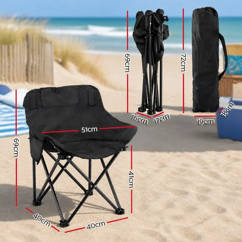 Folding Camping Chair 600D Oxford Fabric Black Portable Lightweight Curved Moon Seat