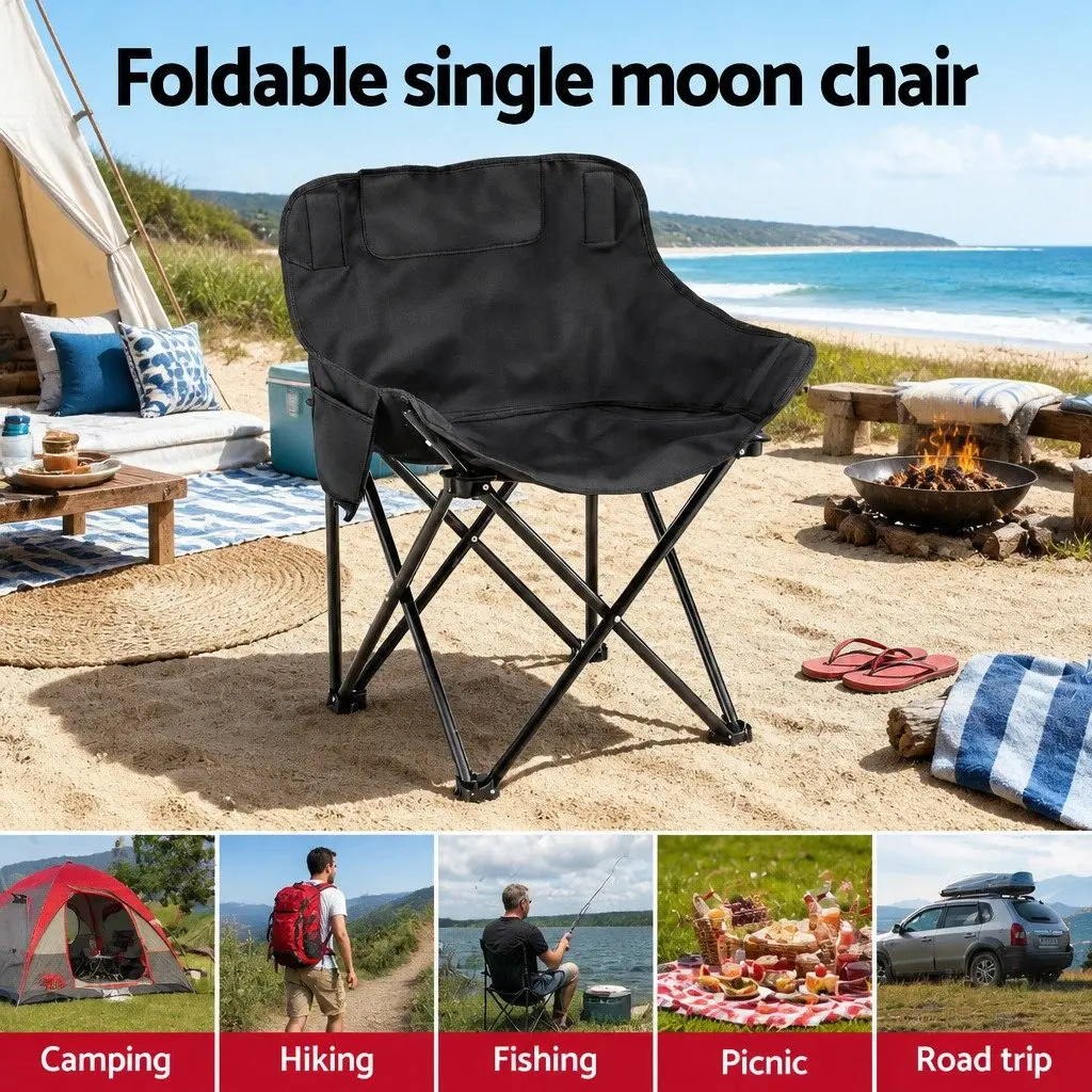 Folding Camping Chair 600D Oxford Fabric Black Portable Lightweight Curved Moon Seat