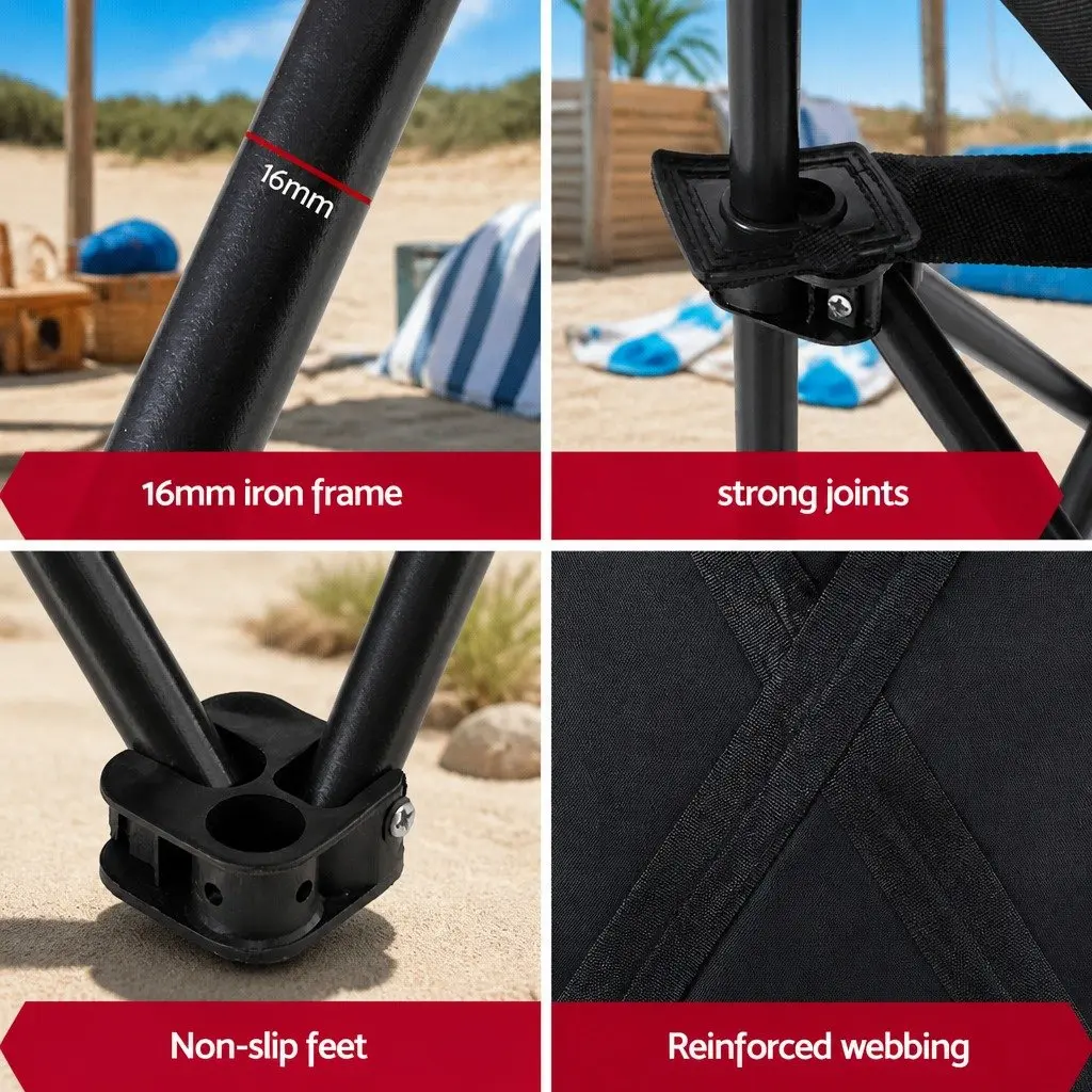 Folding Camping Chair 600D Oxford Fabric Black Portable Lightweight Curved Moon Seat