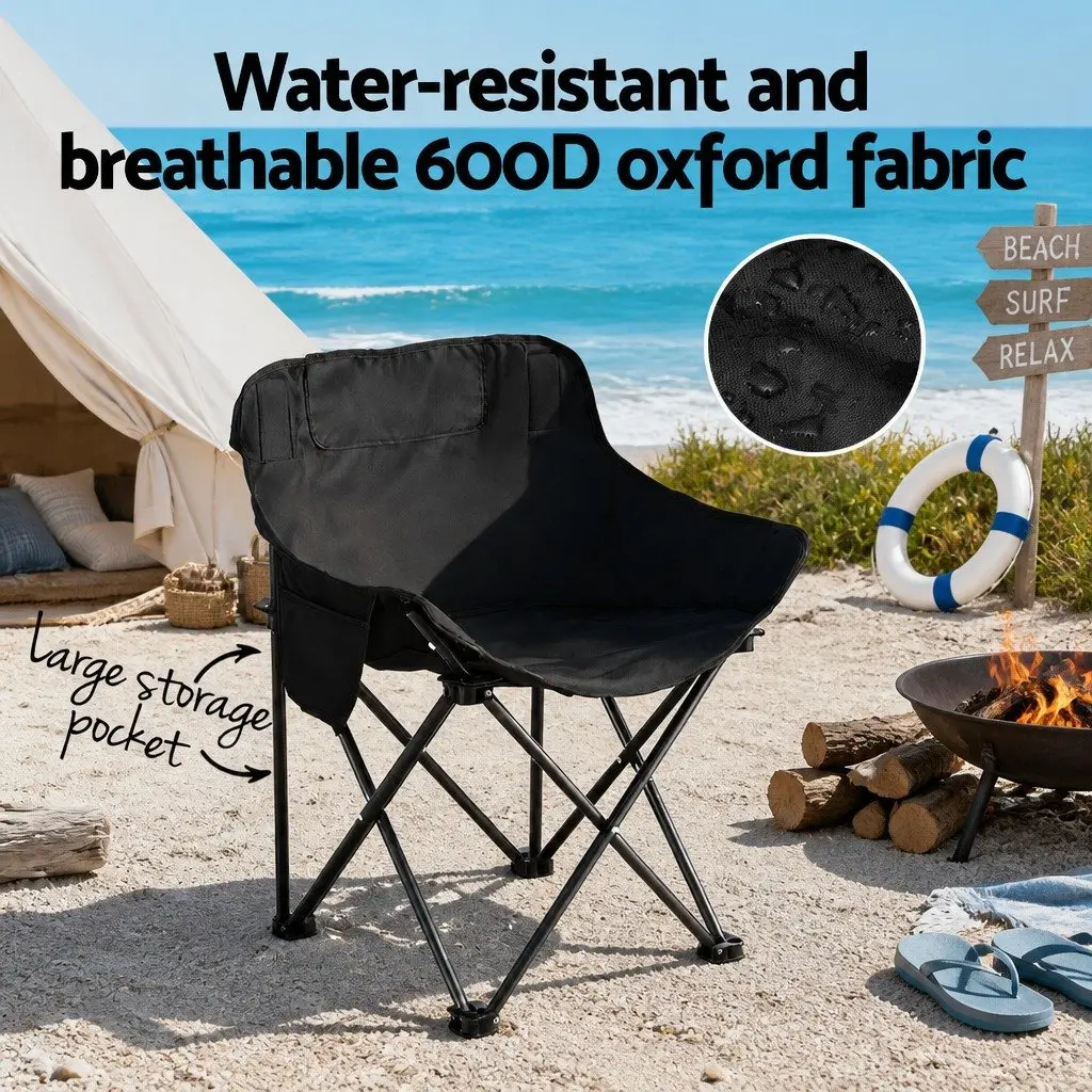 Folding Camping Chair 600D Oxford Fabric Black Portable Lightweight Curved Moon Seat
