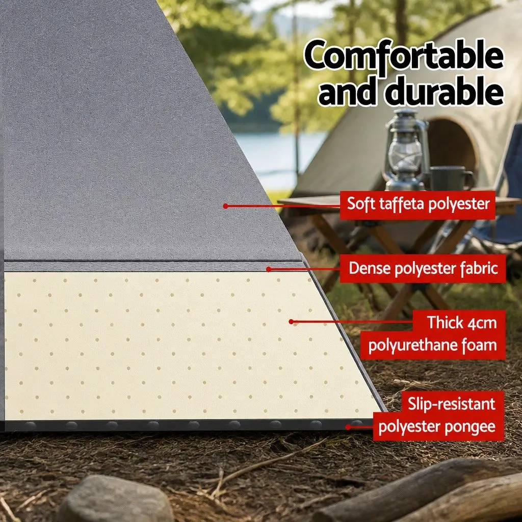 Self Inflating Camping Mattress Grey Double Polyester 199 x 137 x 4 cm