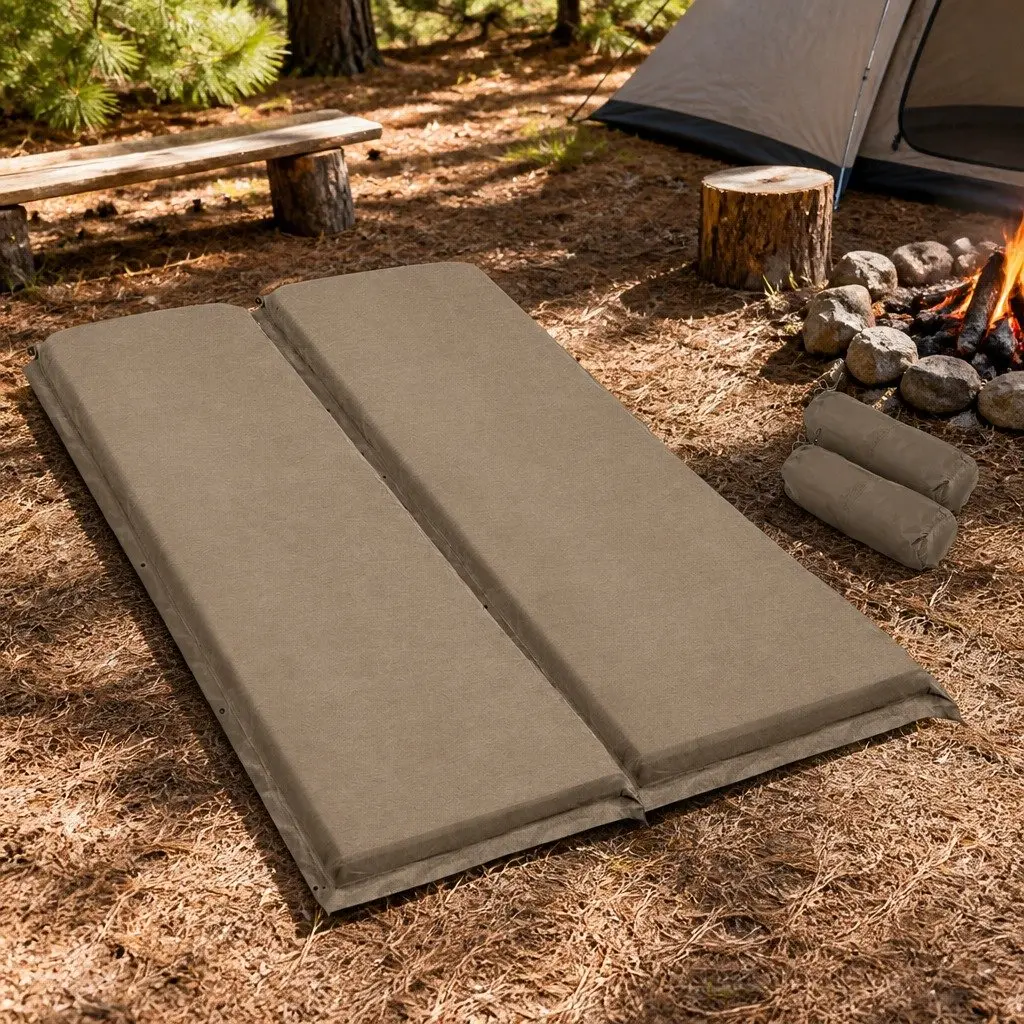 Double Camping Sleeping Mat Self Inflating Air Bed Coffee Water Resistant 187x132cm