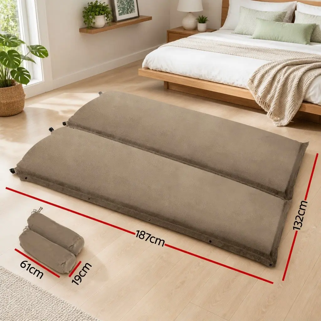 Double Camping Sleeping Mat Self Inflating Air Bed Coffee Water Resistant 187x132cm