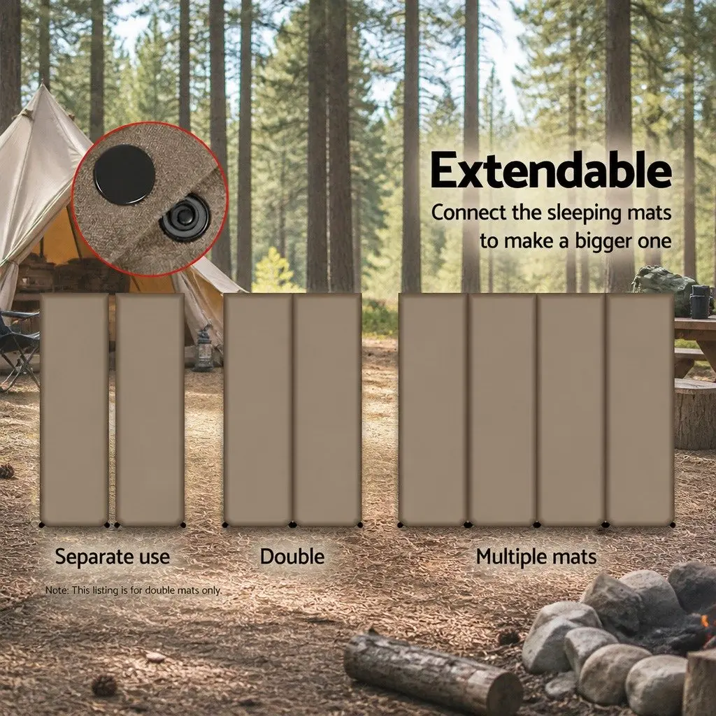 Double Camping Sleeping Mat Self Inflating Air Bed Coffee Water Resistant 187x132cm