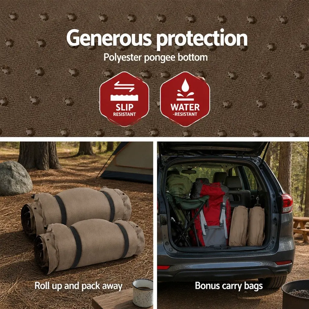 Double Camping Sleeping Mat Self Inflating Air Bed Coffee Water Resistant 187x132cm