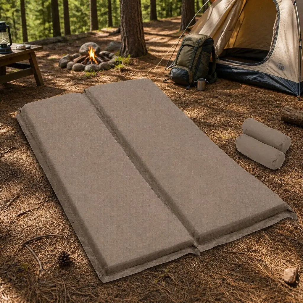 Double Camping Sleeping Mat Self Inflating Air Bed Coffee Water Resistant 187x132cm