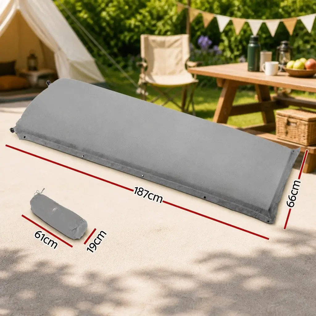 Self Inflating Mattress Camping Sleeping Mat Polyurethane Foam 187cm Grey
